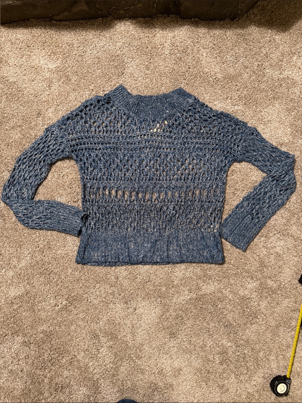 Decree Open-Weave Crewneck pullover top in Denim Blue Y2K